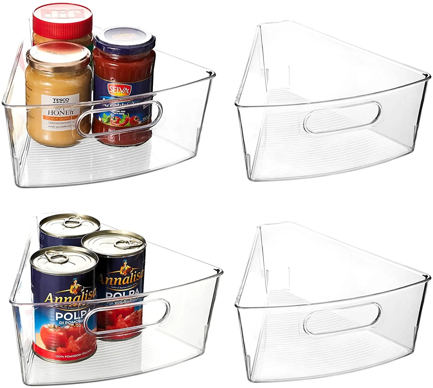 Caixas de armazenamento plásticas transparentes personalizadas do recipiente do alimento do armário de cozinha do canto
