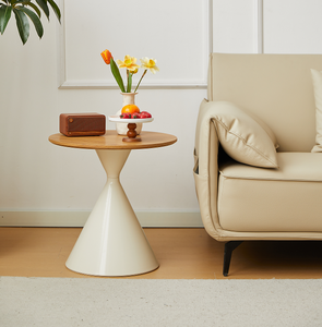 Durable Modern <b>Round</b> Coffee <b>Table</b> <b>White</b> Wood with Decorative Design - Product Image 5