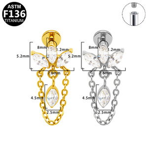 Boucles d'oreilles en titane en forme de fleur de lotus avec cristaux pour piercing d'oreille, bijoux de fête, mode - Product Image 3