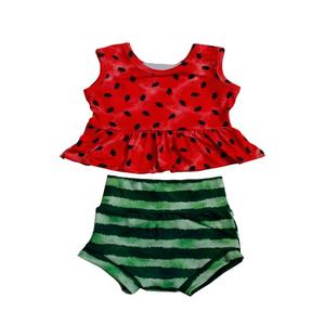 Summer 2021 Boutique Watermelon Print Kids Clothing Sleeveless Top Match Bummies Set Children Wear - Product Image 1