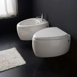 Scarabeo Moai moderno serbatoio a muro in ceramica WC con doppio filo unpezzo UF mobili da bagno - Product Image 1