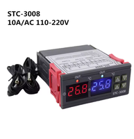 Thermostat numérique STC-3008 DC 12V avec deux sorties relais, avec sonde double pour refroidissement et chauffage, câble de 1 m