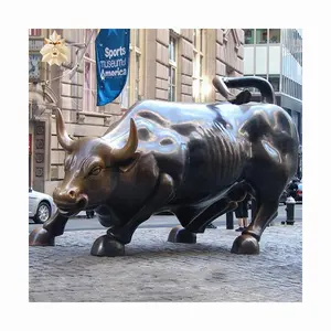 Outdoor Decoratie Antieke Bronzen Wall Street Bull Sculptuur Levensgrote Dier Standbeeld NTRS-007LI