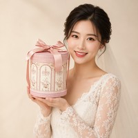 Boîte cadeau ronde luxueuse personnalisée, avec un emballage en papier cylindrique rose. Convient pour l'emballage de bijoux et de bonbons.