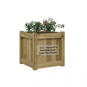 Jardinière carrée en bois de pin imprégné 15,7x15,7x15,7 cm, pot à fleurs rustique - Product Image 1