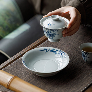 Hand Painted Blue Bamboo Ceramic Teapot Stand Round Dry Brewing Table Base For <b>Tea</b> <b>Set</b> Dehua Origin First Class Quality - Product Image 2