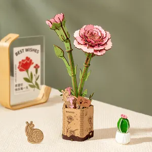 Robotubo Decoração de mesa para casa TW051 Modelo de madeira de cravo rosa DIY Quebra-cabeças 3D