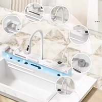 Robinet de cuisine à bol unique en acier inoxydable 304 fait à la main, lavage de vaisselle cascade avec rondelle de tasse à trois trous