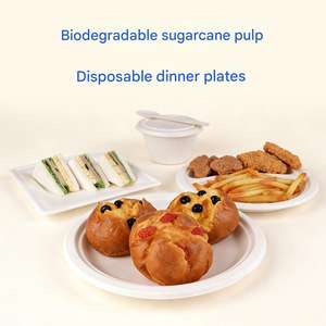 Assiettes et bols jetables en papier biodégradables en pulpe de canne à sucre pour barbecue extérieur, gâteaux d'anniversaire, plateau rond épaissi pour fêtes - Product Image 3