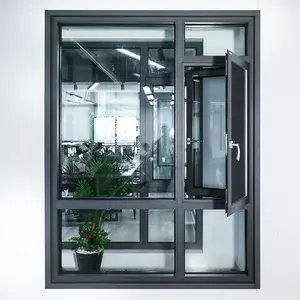 Modern Thermal Break Home Doors System Casement Windows with Mosquito Net Double Glass Gray Aluminium Window