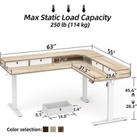 Bureau d'angle électrique moderne en L avec tiroirs, réglable en hauteur, pour ordinateur, poste de travail à domicile