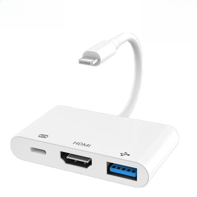 Lightning to HDMI Adapter for iPhone iPad to TV Dual USB OTG Adapter iPhone Adapter for Live-Streaming With Charging