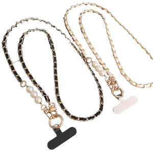 Coréen Luxe Métal <span class=keywords><strong>Perle</strong></span> Cuir Bandoulière Collier Sangle Universel Anti-Perdu <span class=keywords><strong>Téléphone</strong></span> Portable Lanière Cas - Product Image 1