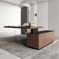 Meubles de bureau haut de gamme, bureau de direction moderne, table de patron de luxe, bureau de PDG en forme de L avec armoire latérale polyvalente