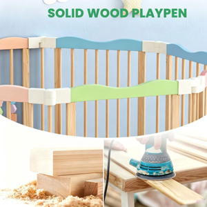 Parque Infantil Plegable de Madera Natural Ecológico y Duradero con Panel de Puerta y Juguetes Integrados, Corralito para Niños - Product Image 4