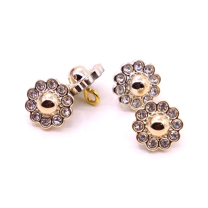 Rhinestone Flower Shape Button Decoration Free Plating Round ABS Customizable Rhinestones Pearl Shank Buttons for Dress Flatback