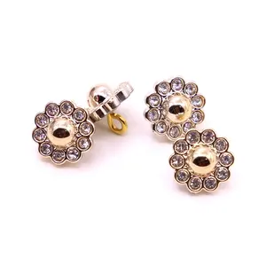 Decorazione del bottone a forma di fiore di strass placcatura libera ABS rotondo strass personalizzabili bottoni con gambo di perle per abito Flatback