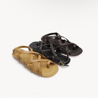Sandales plates de luxe pour femmes, style gladiateur romain, en cuir véritable, légères et respirantes