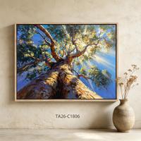 Tableau mural sur toile Arbre de Vie, Peinture abstraite Paysage Naturel avec Lumière du Soleil Traversant la Forêt, Grande Décoration Murale Paysagère à l'Huile