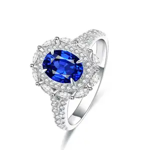 Natural sapphire material 2.0ct Lab Royal Blue sapphire Wedding Gold Ring in 9k