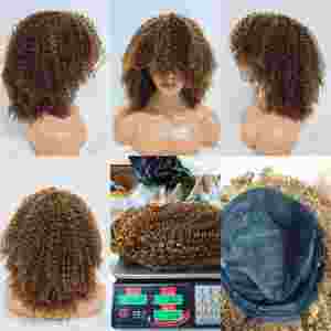 Promoción de $57, Peluca Afro Rizada de 320 Gramos, Estilo Bob con Flequillo, 100% Cabello Humano, 14 Pulgadas, Hecha a Máquina, Envío Rápido - Product Image 5