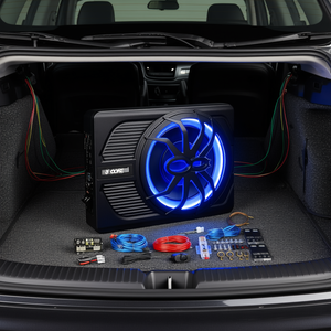 Subwoofer de voiture fin 10 pouces 5 cœurs 800W avec amplificateur actif et lumière LED bleue, compatible sièges LCV Europe - Product Image 2
