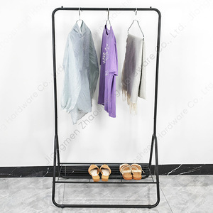 Simple Floor Standing <b>Clothes</b> <b>Rack</b> With Shoe Shelf For Home Bedroom Storage Organization Black Metal Frame Rectangle Design - Product Image 3