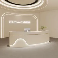 Comptoir de réception commercial en bois massif écologique pour centre commercial, hôtel, supermarché - Design minimaliste en forme d'arc