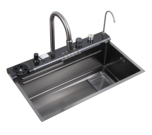 Évier simple fait main 750x450mm facile à nettoyer |   AW-7545JY 201 SS Robinet de comptoir avec finitions PVD, montage intelligent sur plancher - Product Image 4