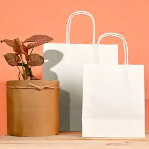 Bolso de regalo de lujo MOQ bajo para pequeñas empresas al por mayor, bolsa de papel Kraft de compras en blanco reciclable de bajo costo con logotipo personalizado