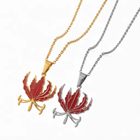 Bestseller Tamil-Inspirierte Gloriosa-Flammenlilien-Halskette, Edelstahl Rote Emaille Blumenanhänger Schmuck für Tägliches Tragen