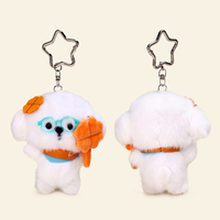 Lot de porte-clés Kawaii en forme de chien blanc, avec breloque en peluche chiot Bichon Frisé, chaîne à billes et fermoir étoile mousqueton pour sac et sac à dos