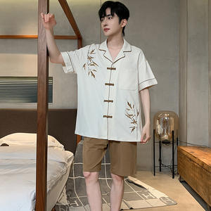 SAMWESTART 2024 été nouveau Style chinois pyjamas hommes coton Style National à manches courtes Shorts rétro décontracté Homewear costume - Product Image 4