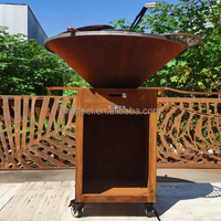 Table de barbecue extérieure en acier Corten, barbecue mobile à bois avec armoire de rangement pour jardin