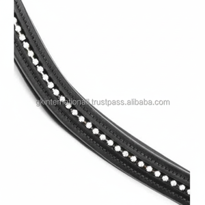 Banda Frontal para Caballo de Cuero Acolchado con Canal Vacío, Incrustaciones de una Sola Hilera de Cristales Diminutos, Cadena Brillante de Diamantes, Banda Frontal para Brida - Product Image 1