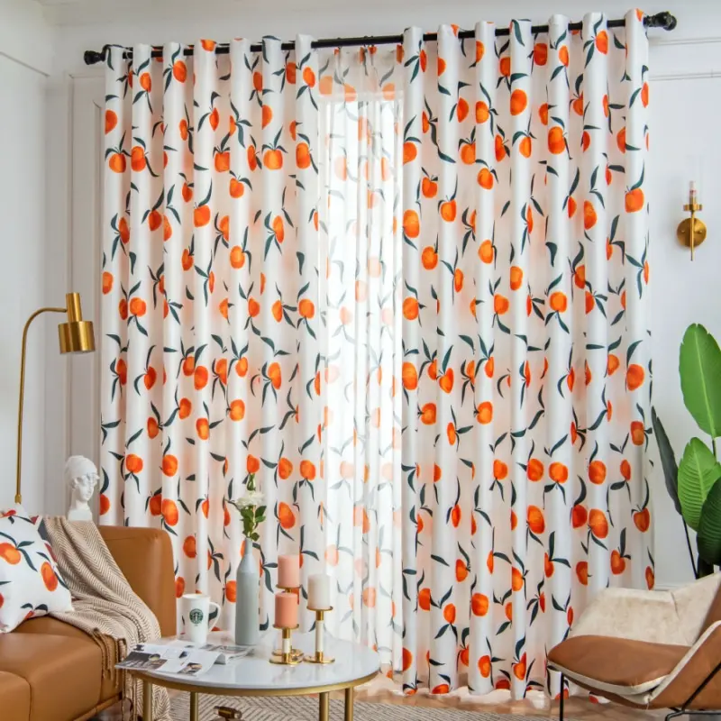 Ins Hot Fashion Curtain Fresh Pastoral Designs Orange Printed Curtains Customized Blackout Curtains