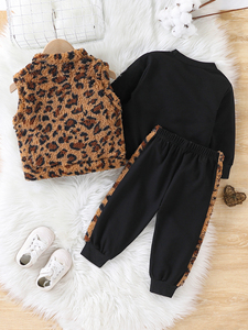 Ensemble 3 pièces imprimé animal pour bébé garçon, gilet zippé en polaire léopard, sweat-shirt, pantalon de jogging, tenue d'automne pour tout-petits de 6 mois à 3 ans - Product Image 2