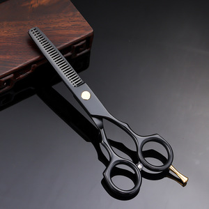 Black Hairdressing Scissors 5.5 Inch 6CR Flat Shears Thinning Shears Bangs Trimmers Hair Styling Tool Set - Product Image 4