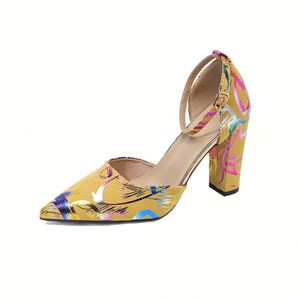 Suede Upper Pointed <b>Toe</b> Chunky Heel Hollow Sandals Elegant Ladies Shallow Cut High Heel Shoes - Product Image 3