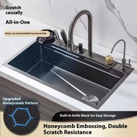 Évier de cuisine commercial de luxe moderne sous le comptoir Évier de cuisine multifonctionnel noir en acier inoxydable 304 avec ensemble complet d'accessoires