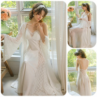Ensemble de nuisette d'été élégante et respirante en satin et dentelle, nuisette sexy pour femmes, chemise de nuit à manches longues, vêtements de détente