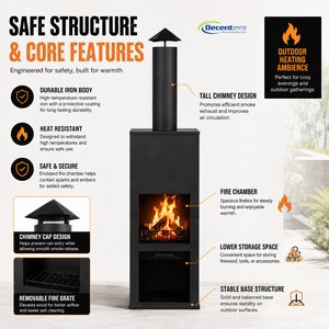Moderna Chimenea Rettangolare in Metallo Nero con Camino Alto <span class=keywords><strong>e</strong></span> Vano Porta Legna per Esterni, Giardino <span class=keywords><strong>e</strong></span> Cortile - Braciere in Ferro - Product Image 3