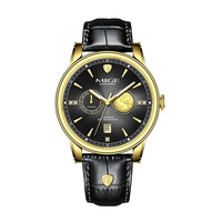 Reloj Mecánico Personalizado para Hombre de Negocios con Correa de Cuero, Esfera Redonda Dorada con Diseño de Moneda, Acero Inoxidable, Movimiento Automático Miyota 8217