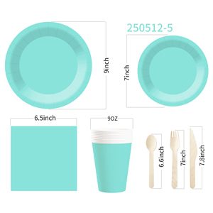 DAMAI Solid Color Party Supply Light Blue Paper <b>Dinnerware</b> <b>Set</b> 7 Inch 9 Inch Disposable Dinner Plate Paper Cup Cutlery Napkins - Product Image 6
