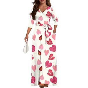 2024 nuevos productos personalizados Hawaii Life Anthurium flor estilo samoano estampado de talla grande Casual Sexy cuello en V <span class=keywords><strong>Maxi</strong></span> vestido estampado a pedido - Product Image 5