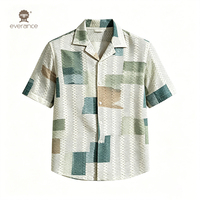 Chemise Homme Respirante Imprimée au Crochet, Coton Mélangé 185 g/m², Motif Géométrique Abstrait, Col Cubain, Écologique, Fabrication Directe Usine, ODM