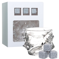 Ensemble d'outils de bar avec pierres à whisky réutilisables et portables (3 pierres en granit naturel + base lourde en cristal, design moderne)