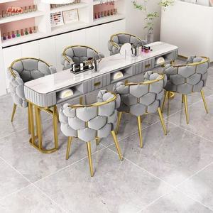 Contemporary Nail Salon Table Set with Marble Top and PU Leather Chairs for Manicure Bar - Product Image 6