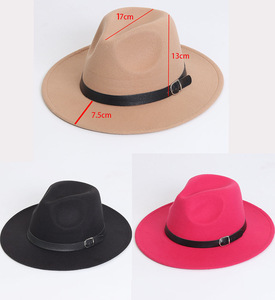 Cappello Fedora in Feltro di Lana Tinta Unita, Stile Retrò Britannico Jazz, Unisex, a Tesa Piatta, da Gentiluomo/Cowboy - Product Image 5