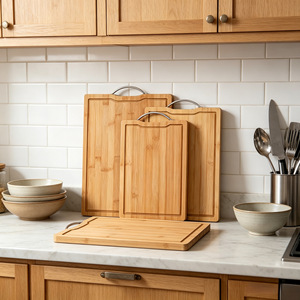Bamboo Cutting Board <b>Set</b> 3-Piece With Handle Rectangle Kitchen Chopping Blocks For Food Prep - Product Image 3
